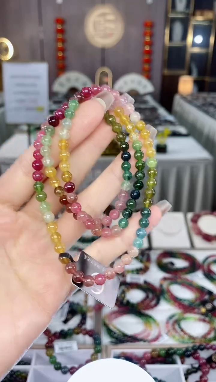 老矿碧玺色标三圈手串5mm+未镶嵌碧玺dan多样性发货一条
