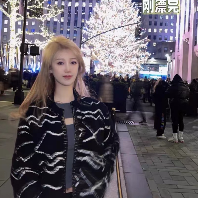 99新 Chanel/香奈儿 H9957 黑色波浪纹泰迪双C徽标拉链外套38 S码