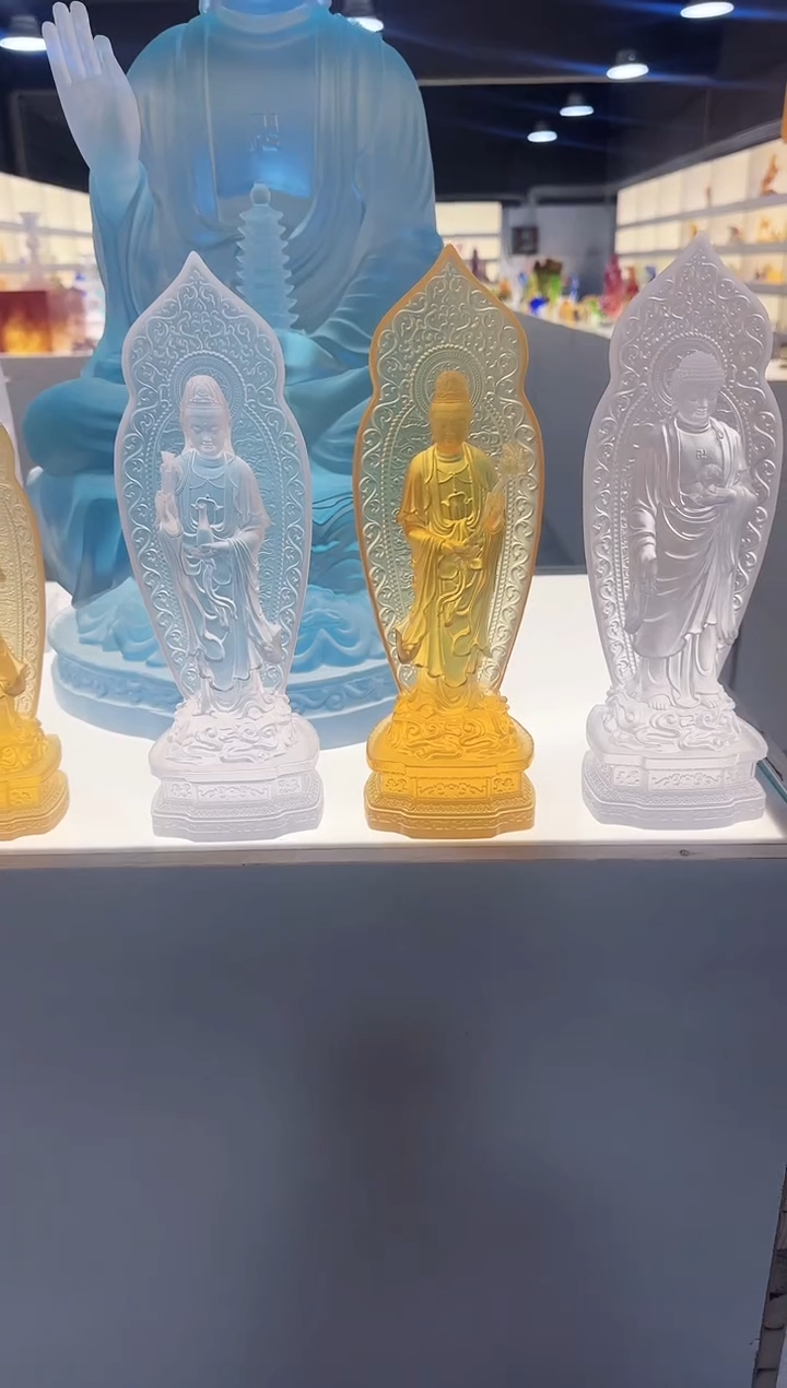 手工艺品琉璃观音佛像30厘米三尊