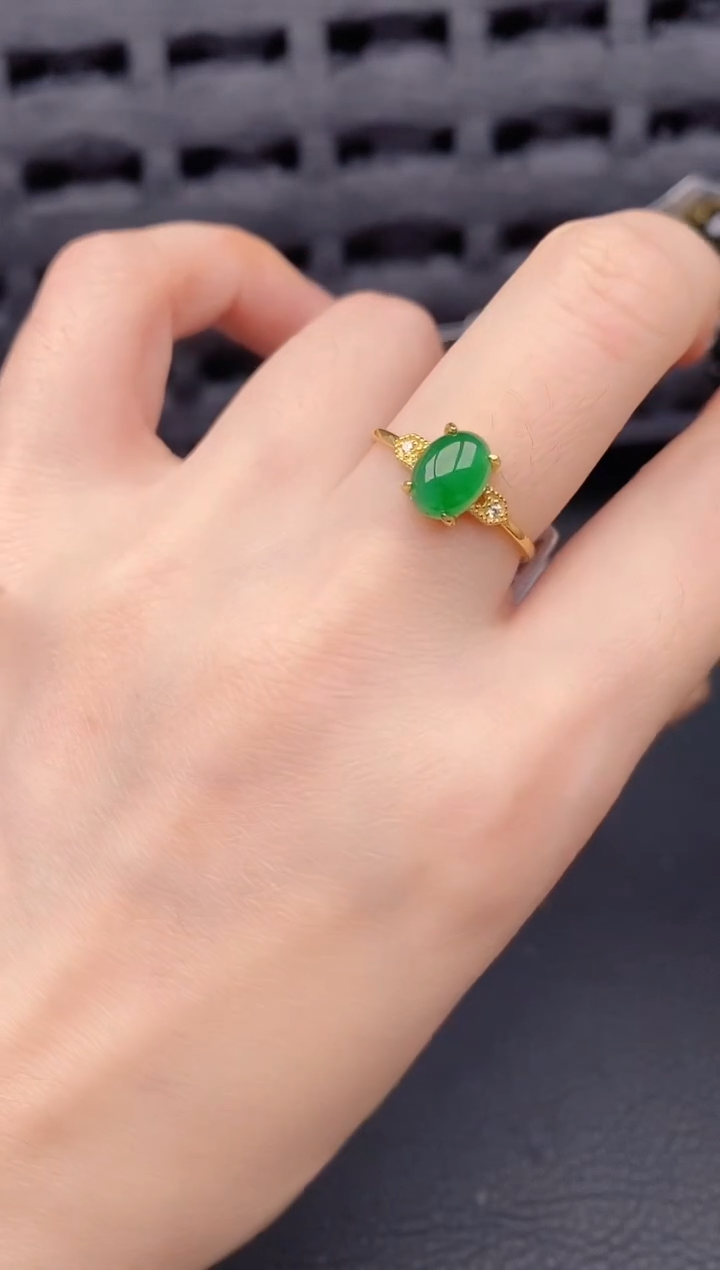 银S925镶嵌戒指翡翠天然a货翡翠504