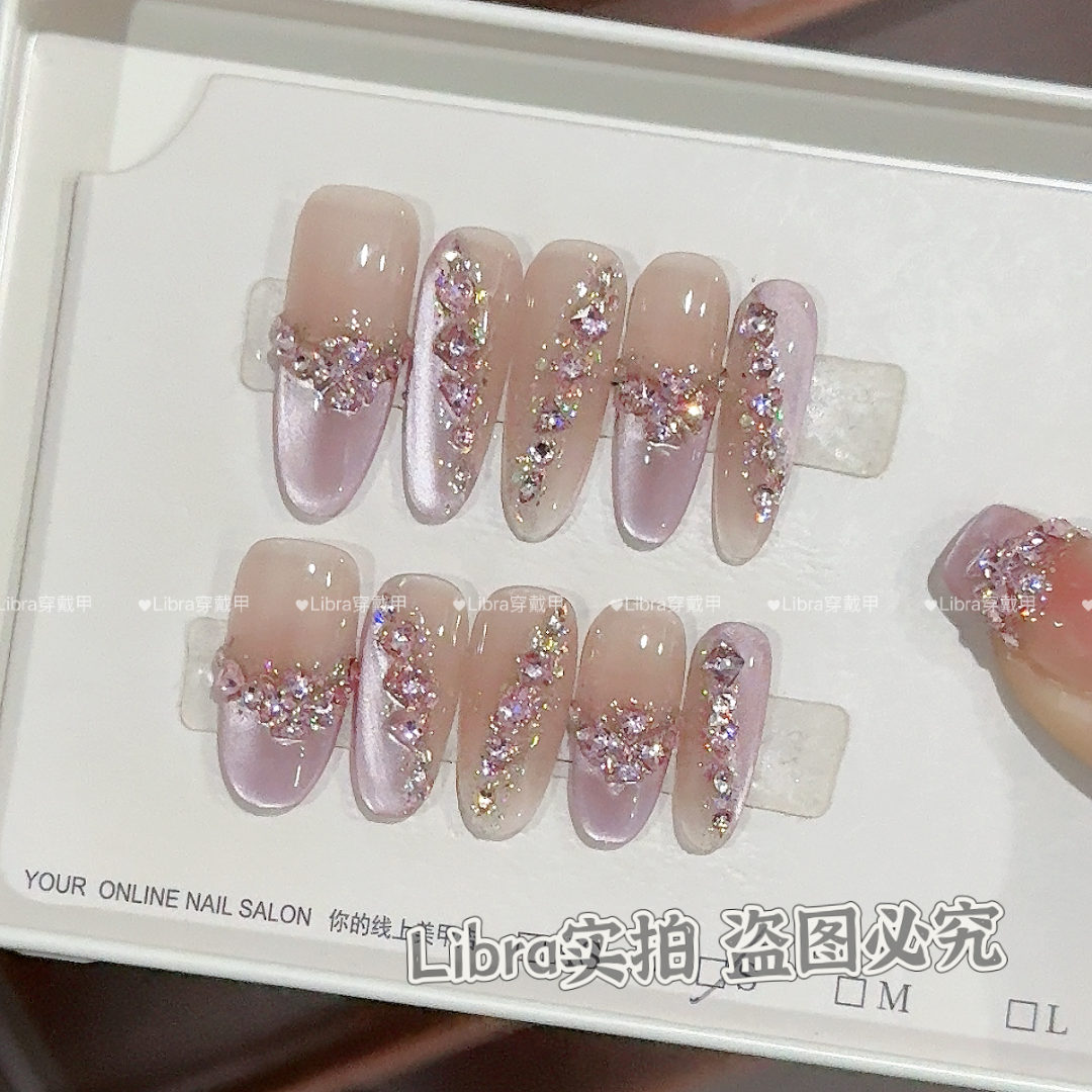 【粉耀巴洛克】纯手工穿戴甲猫眼美甲贴片可拆卸指甲贴片10片装