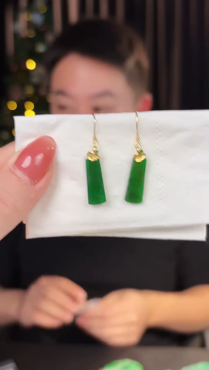 【闪购商品】翡翠耳饰18K金镶嵌 缅料A货/支持复检/一件