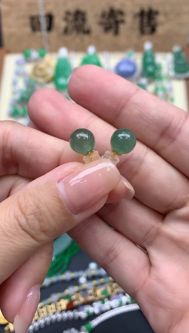 【闪购商品】翡翠耳饰18K金镶嵌373-中国好珍宝