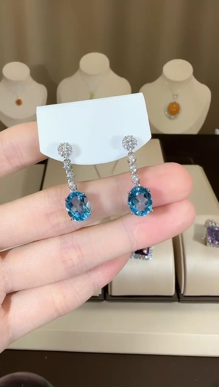 【闪购商品】托帕石耳饰银S925镶嵌5*7mm耳坠