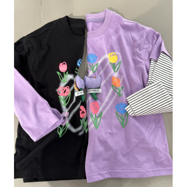luson-陈大猪女童郁金香系列-假两件印花T恤-XGCAT807