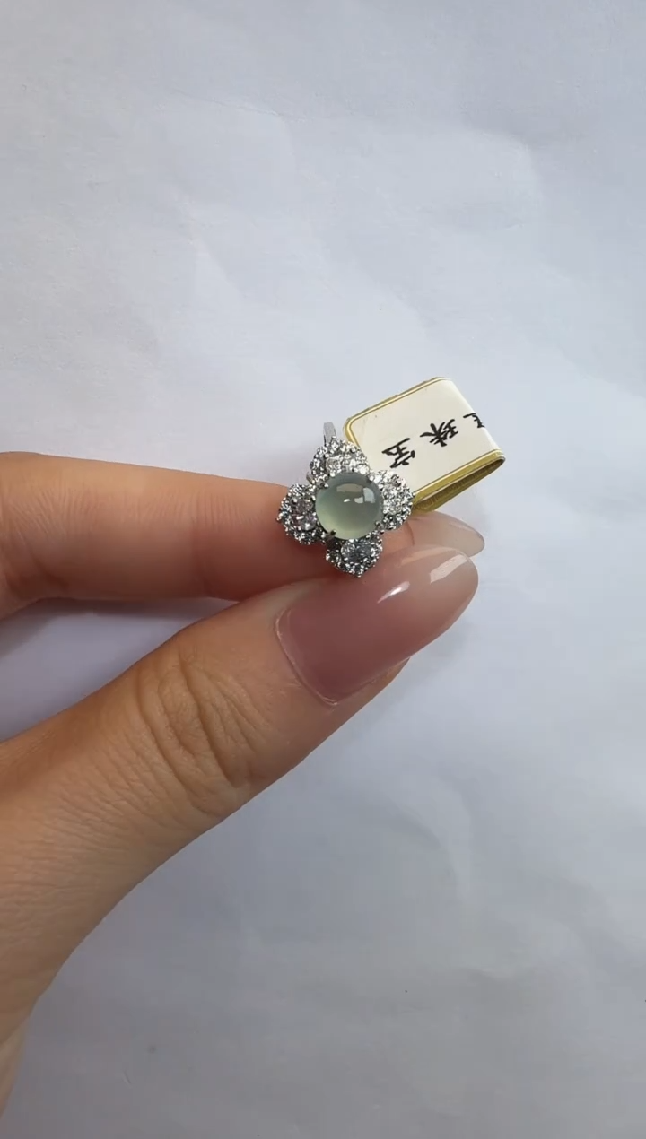 银S925镶嵌戒指翡翠925银镶缅甸A货翡翠戒指19