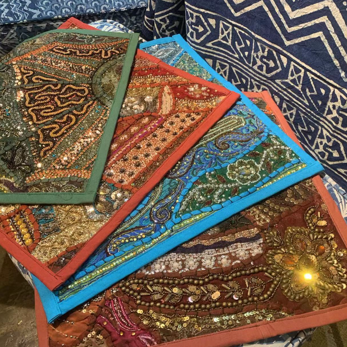 印度手工绣珠方绣片40*40（不含芯）手工复古民族风