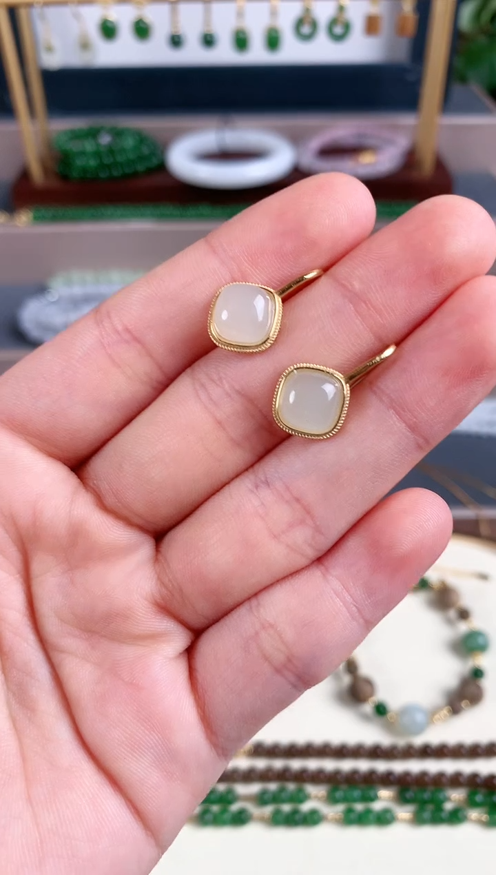 银S925镶嵌和田玉耳饰1