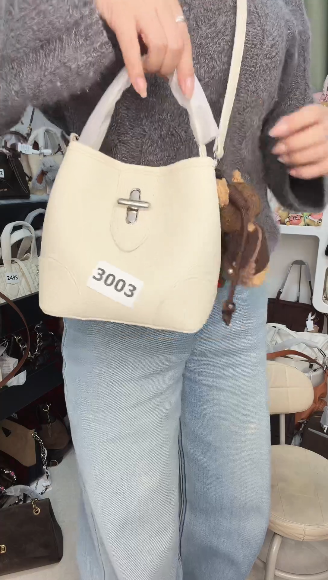 真皮胶囊水桶米白   