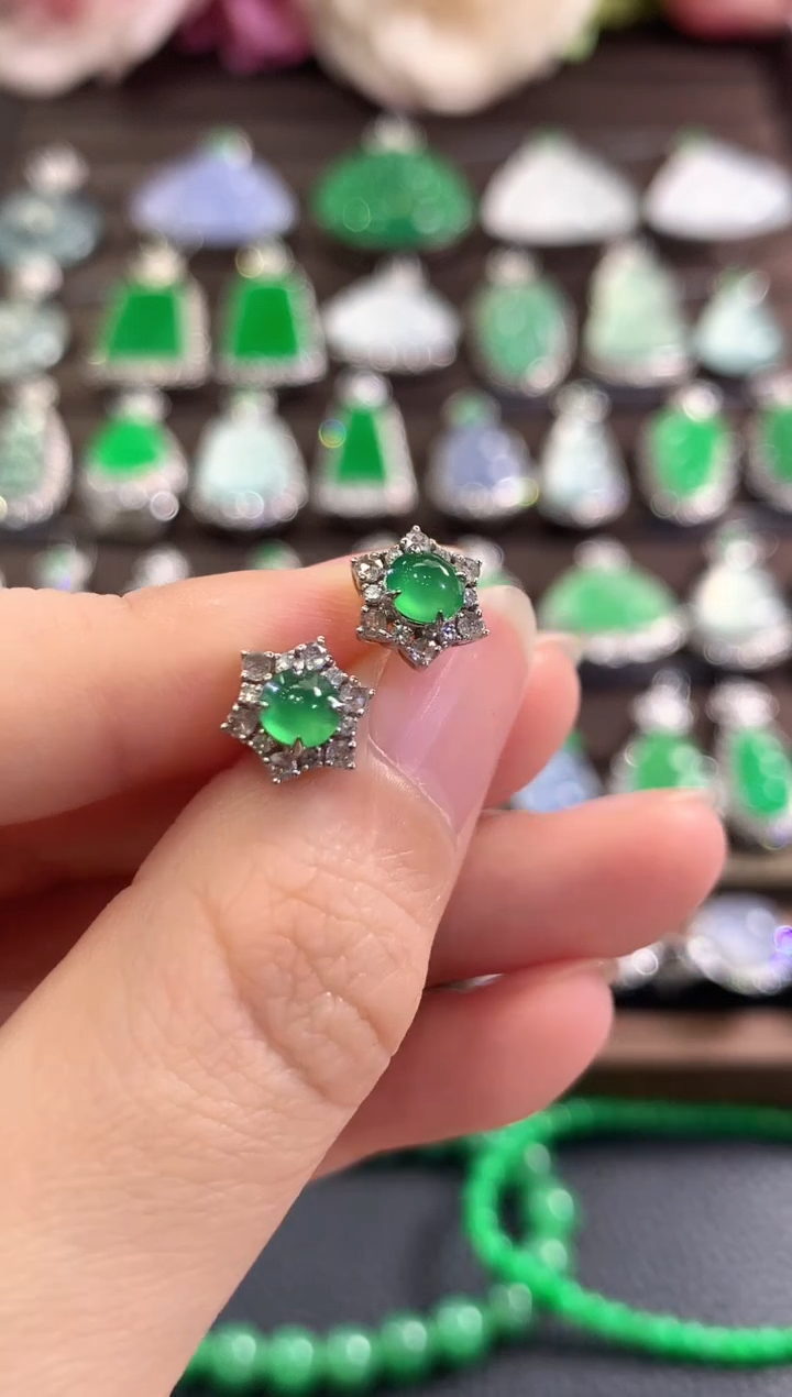 18K金镶嵌翡翠耳饰d13