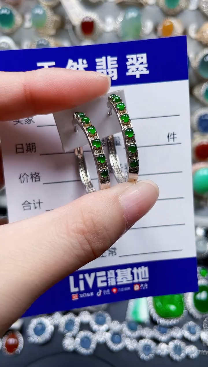 银S925镶嵌翡翠耳饰527