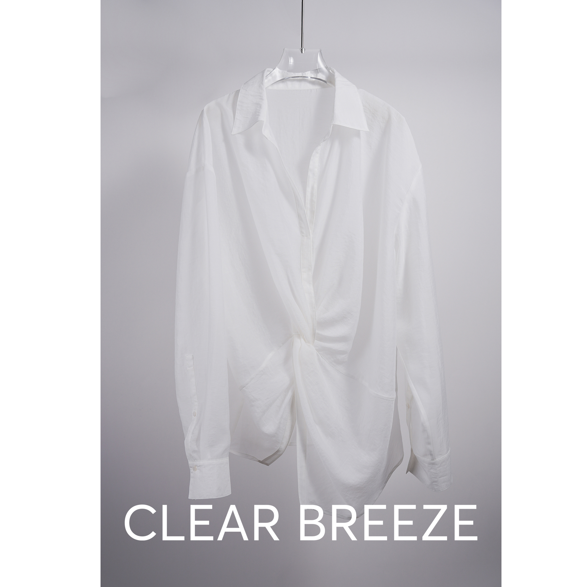 极简设计时尚百搭扭结衬衫白衬衫白色夏季休闲衬衣长袖上衣宽松