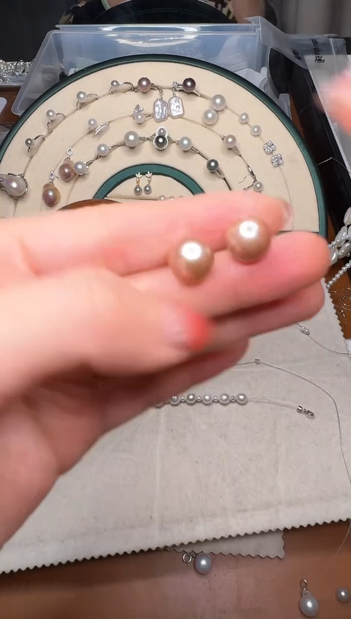 【闪购商品】淡水珍珠耳饰银S925镶嵌3号极光紫色大耳钉