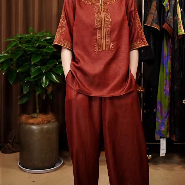 薯莨复古中国风新中式重工刺绣套装重磅