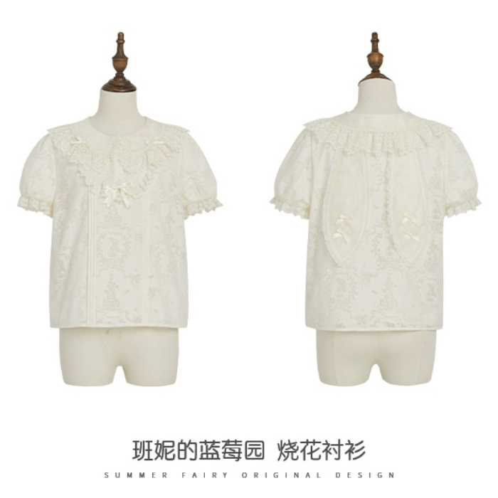 仲夏物语班妮的蓝莓园烧花衬衫Lolita风格内搭衬衫