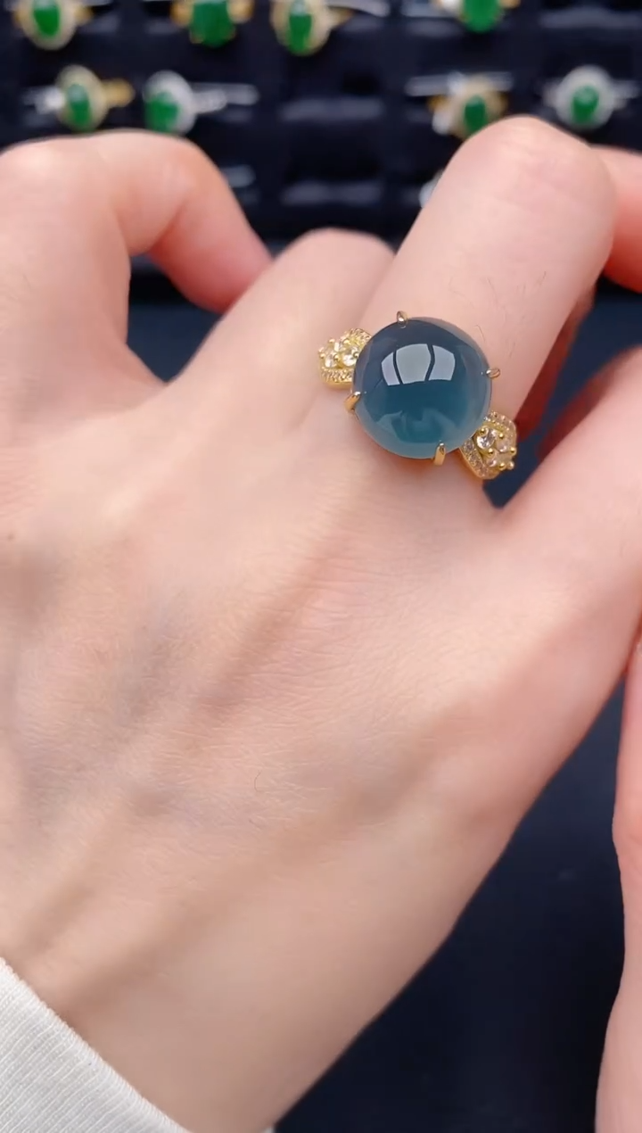 银S925镶嵌戒指翡翠天然a货翡翠132