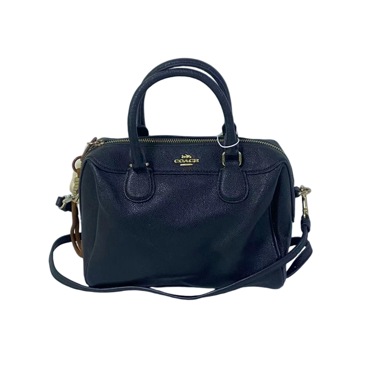 95新 COACH/蔻驰 黑色全皮波士顿手提斜挎包单肩枕头包SH-31047-A