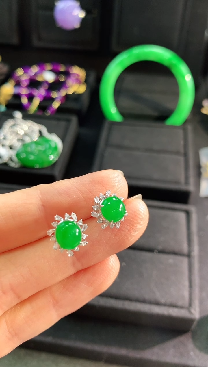 【闪购商品】翡翠耳饰18K金镶嵌耳饰