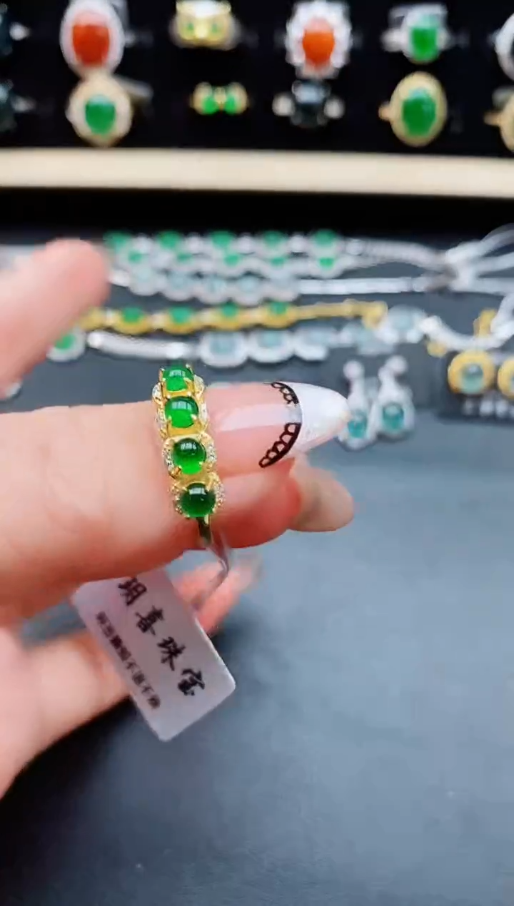 翡翠戒指银S925镶嵌50850