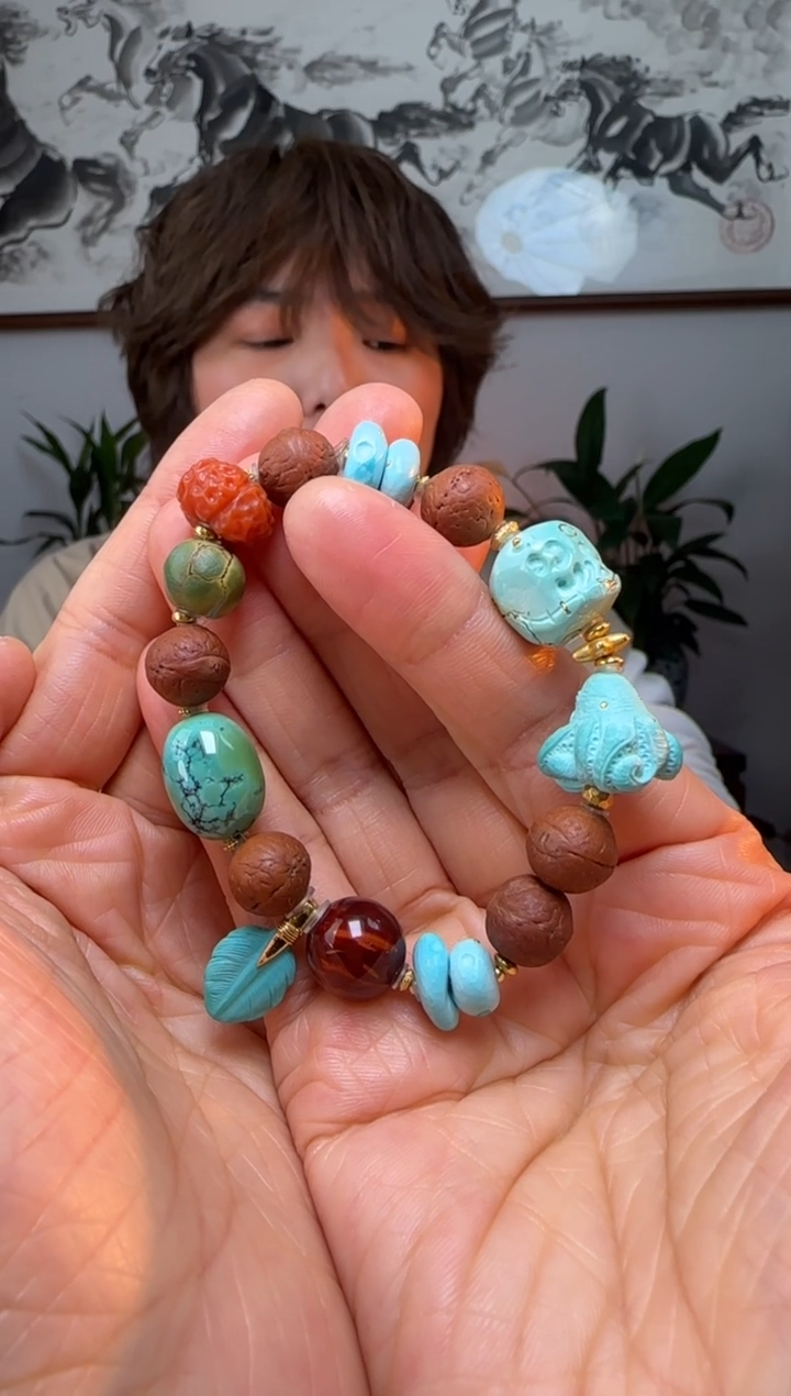 【闪购商品】绿松石手串18K金镶嵌时尚百搭A695