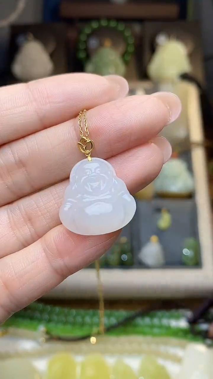 【闪购商品】和田玉颈饰18K金镶嵌羊脂白佛公