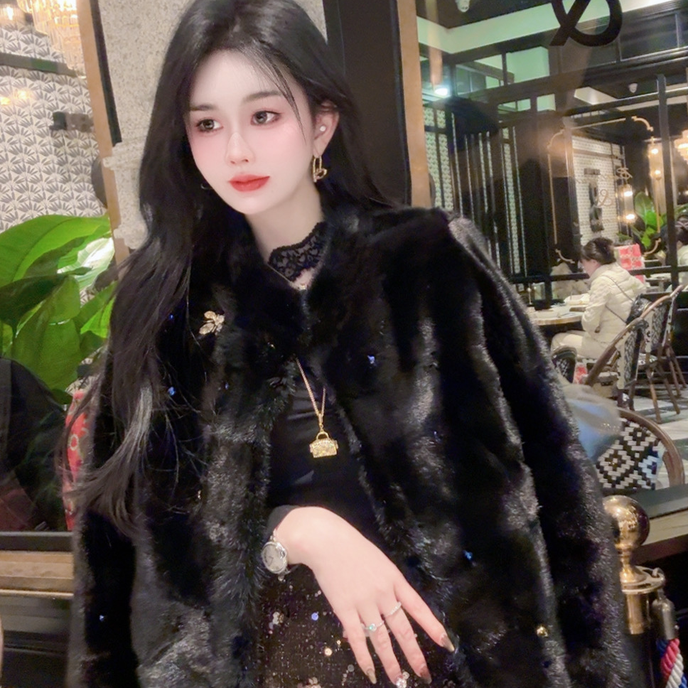 短款立领外套气质时尚设计师重工冬季水貂毛皮草外套水貂
