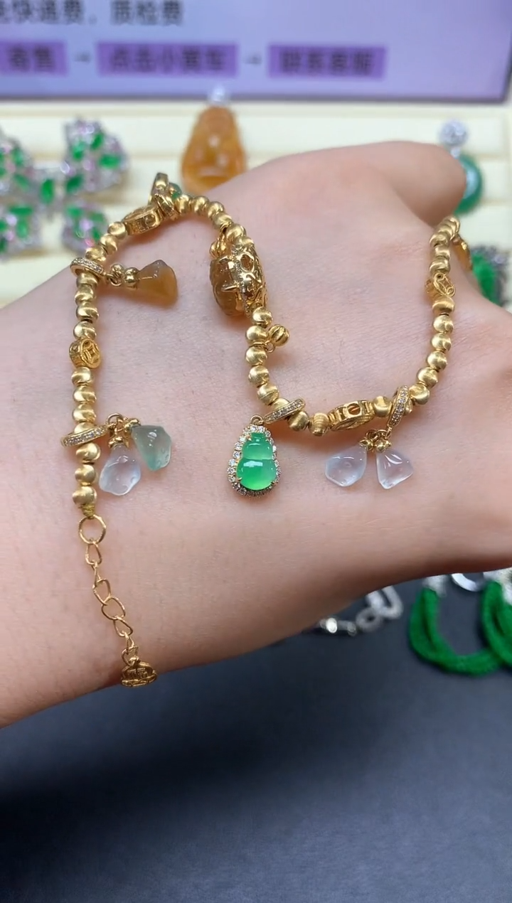 【闪购商品】翡翠手链18K金镶嵌手链|15800