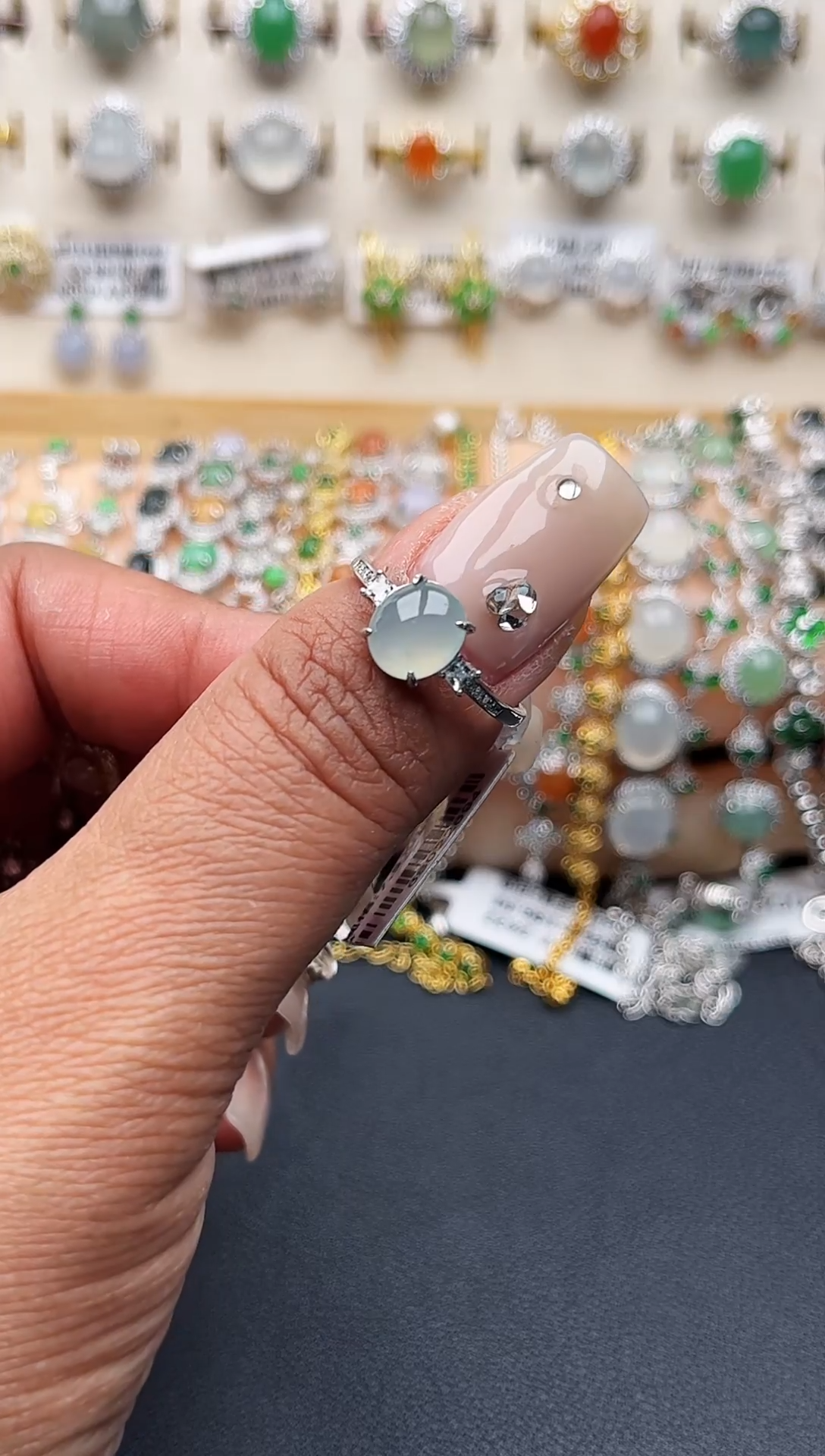 【闪购商品】翡翠戒指银S925镶嵌缅甸天然A货翡翠S925银镶嵌