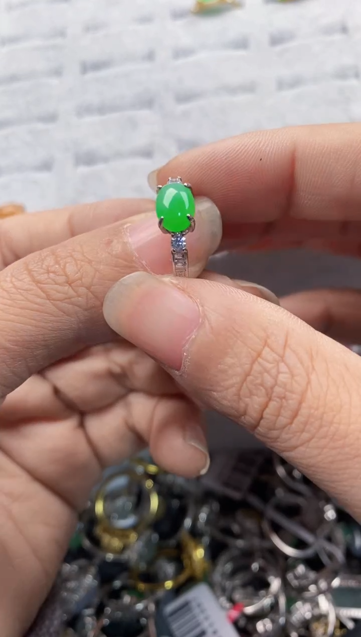 银S925镶嵌戒指翡翠999---3