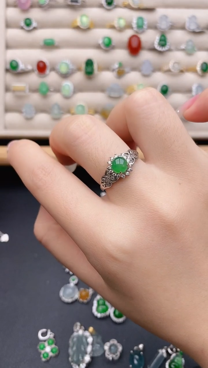 银S925镶嵌戒指翡翠0