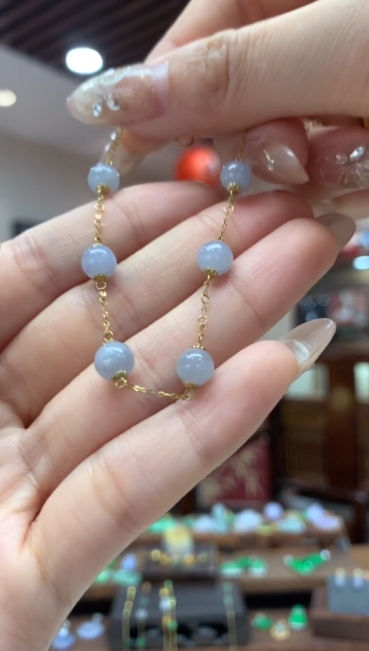 【闪购商品】翡翠手链18K金镶嵌手链