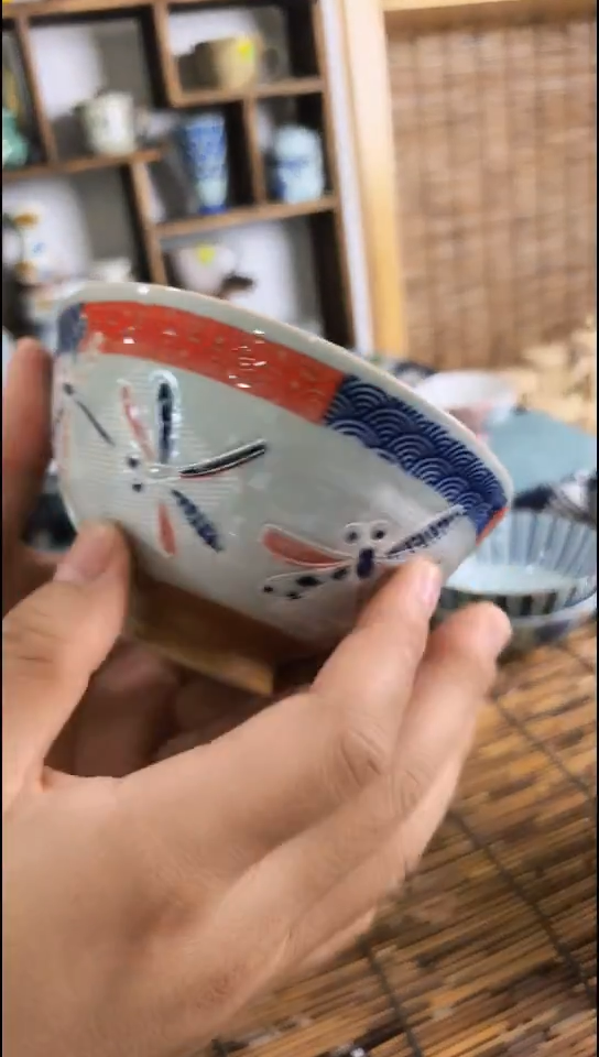 陶瓷12.5cm饭碗 市松蜻蜓(2只）