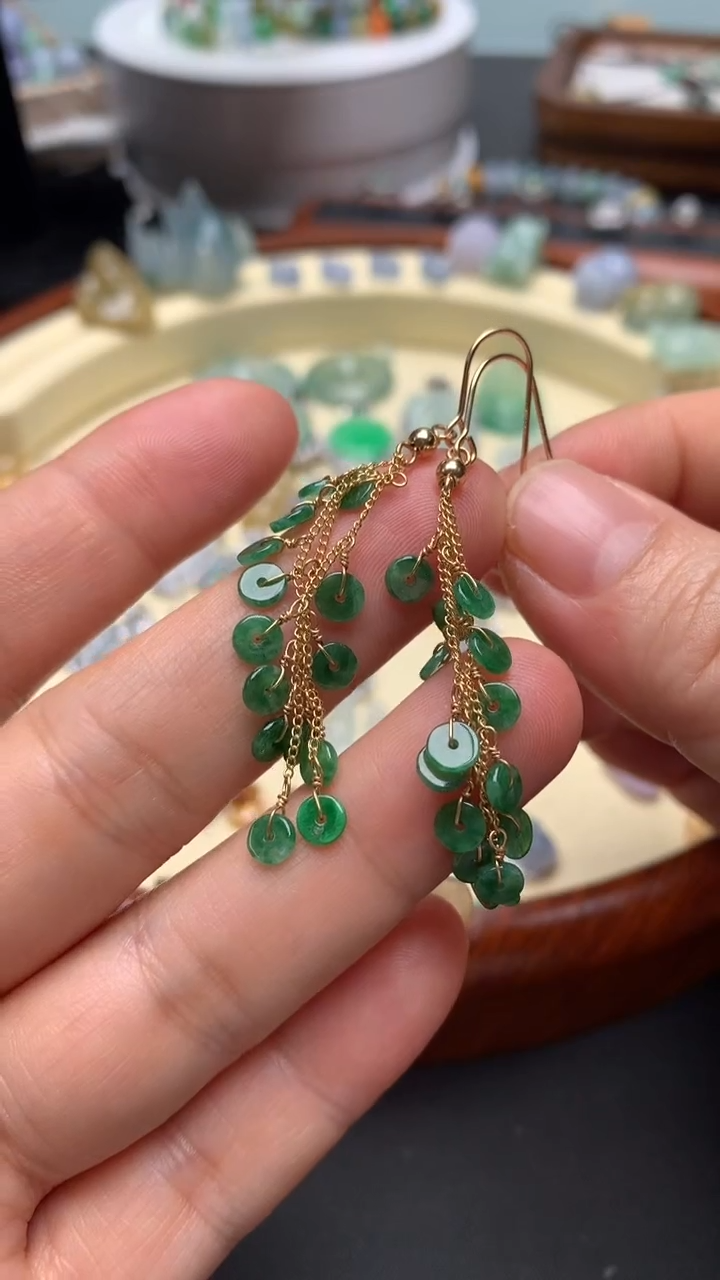 【闪购商品】翡翠耳饰合金翡翠镶嵌耳钩