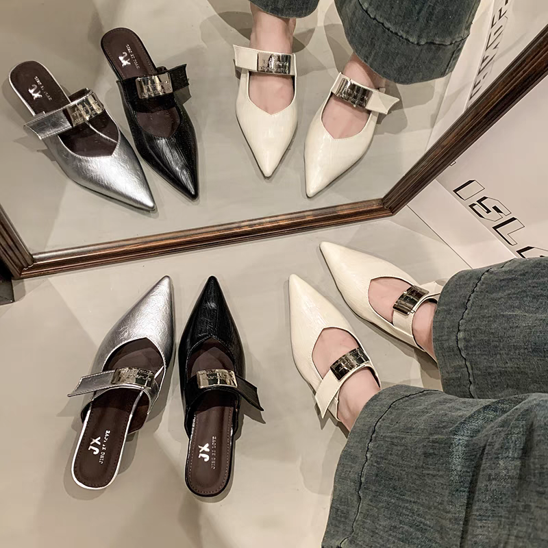 【2166】内增高法式包头半拖鞋外穿女鞋子2025年夏季浅口尖头单鞋