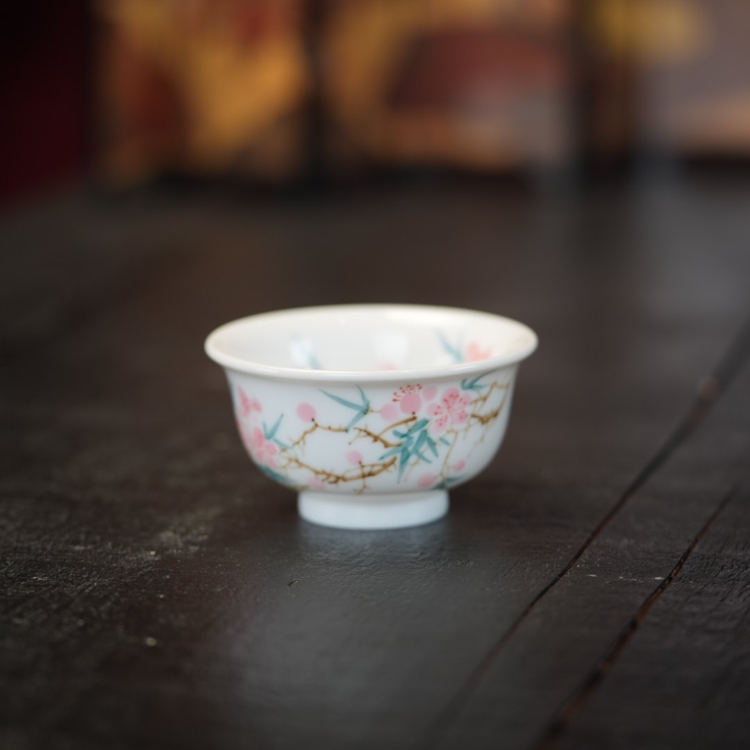 【文堇堂】景德镇手工手绘 桃花 压手杯 898