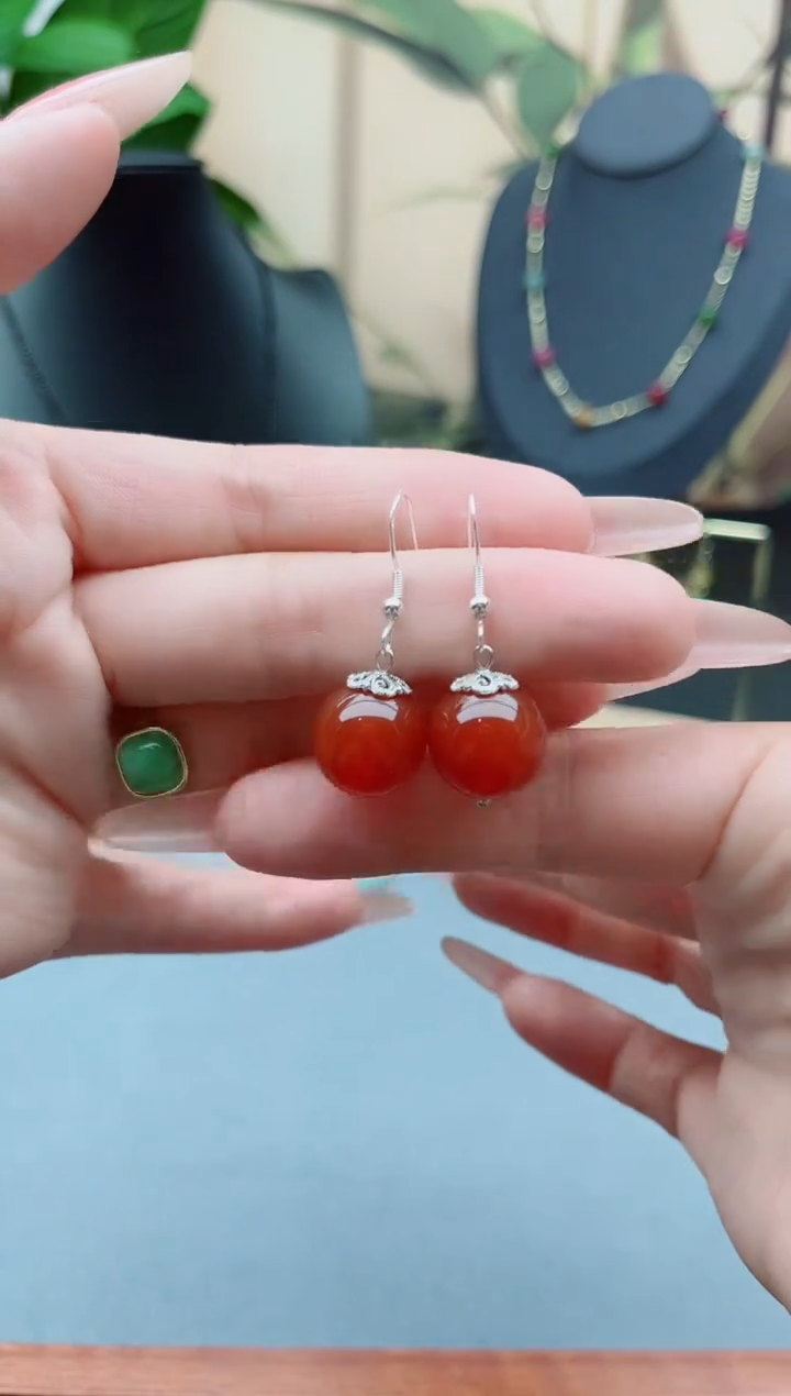【闪购商品】南红玛瑙耳饰银S925镶嵌801