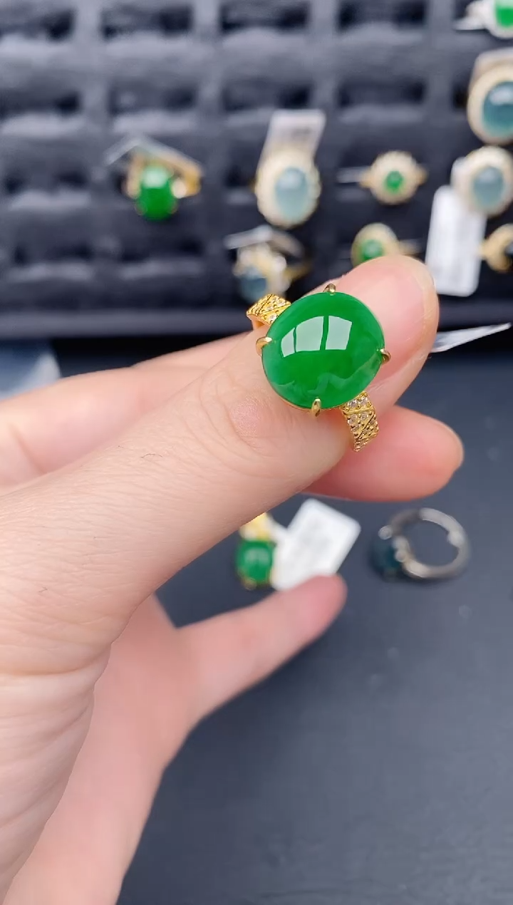 银S925镶嵌戒指翡翠天然a货翡翠335