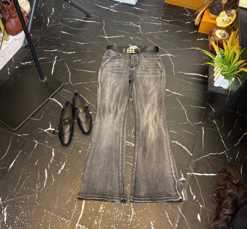 D25 110807 微喇叭牛仔裤女高腰阔腿马蹄长裤辣妹