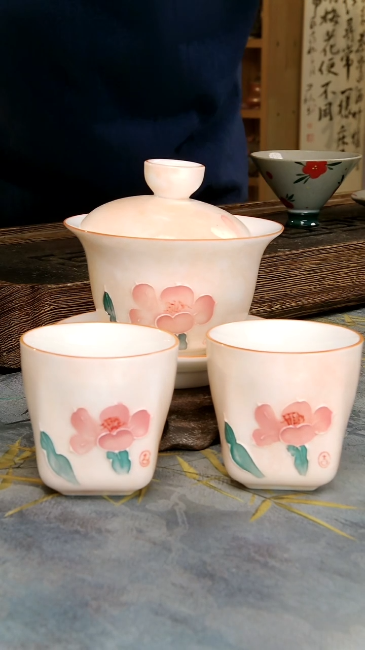 亘古茶具分享@山茶花盖碗带两杯