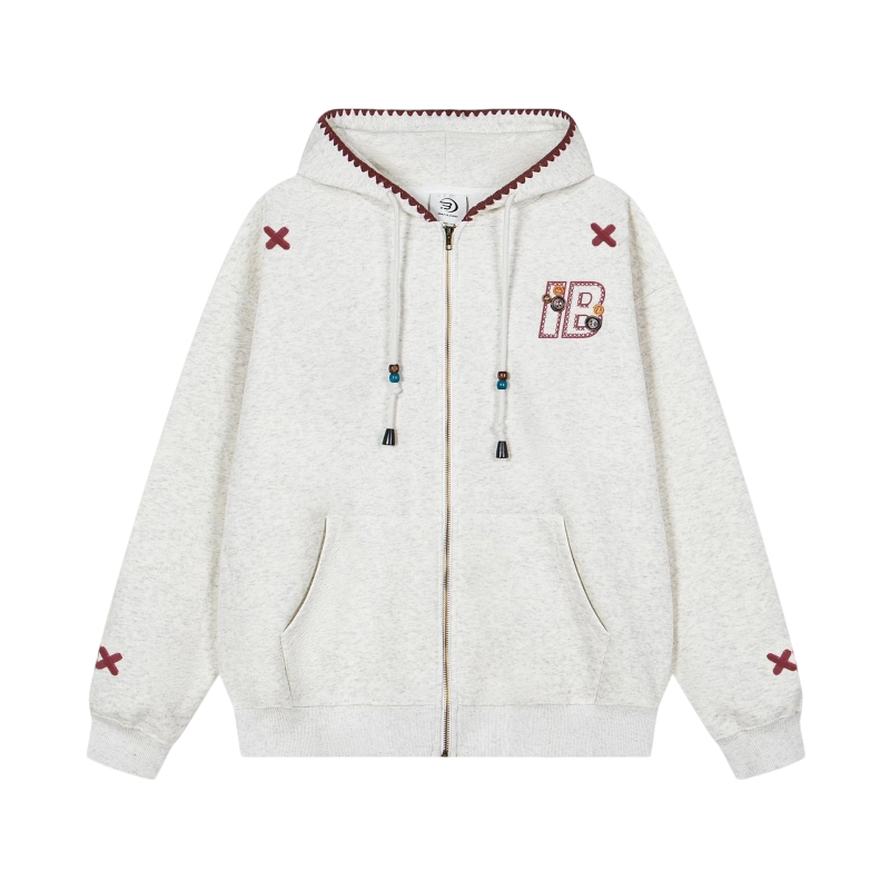 AMER国潮美式复古创意开衫连帽卫衣男女春季情侣款宽松休闲外套