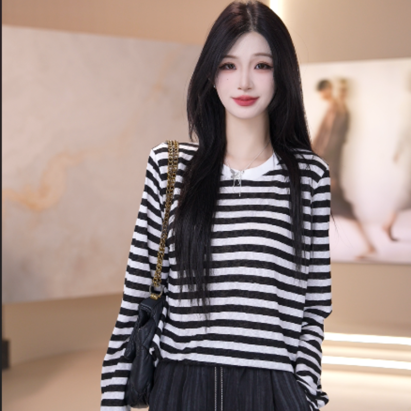 vco/微酷女春秋季毛针织衫字母休闲女装条纹上衣毛衣秋季长袖