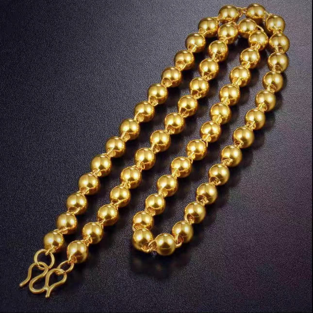 铜合金项链 表层镀999真金，（保价春节）高端霸气圆珠链，卡7~8