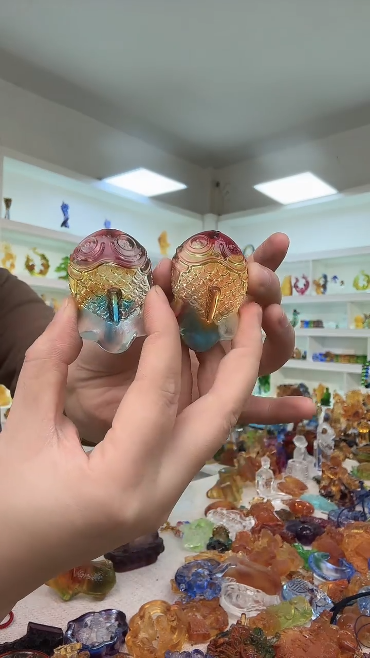 手工艺品琉璃胖头鱼2个