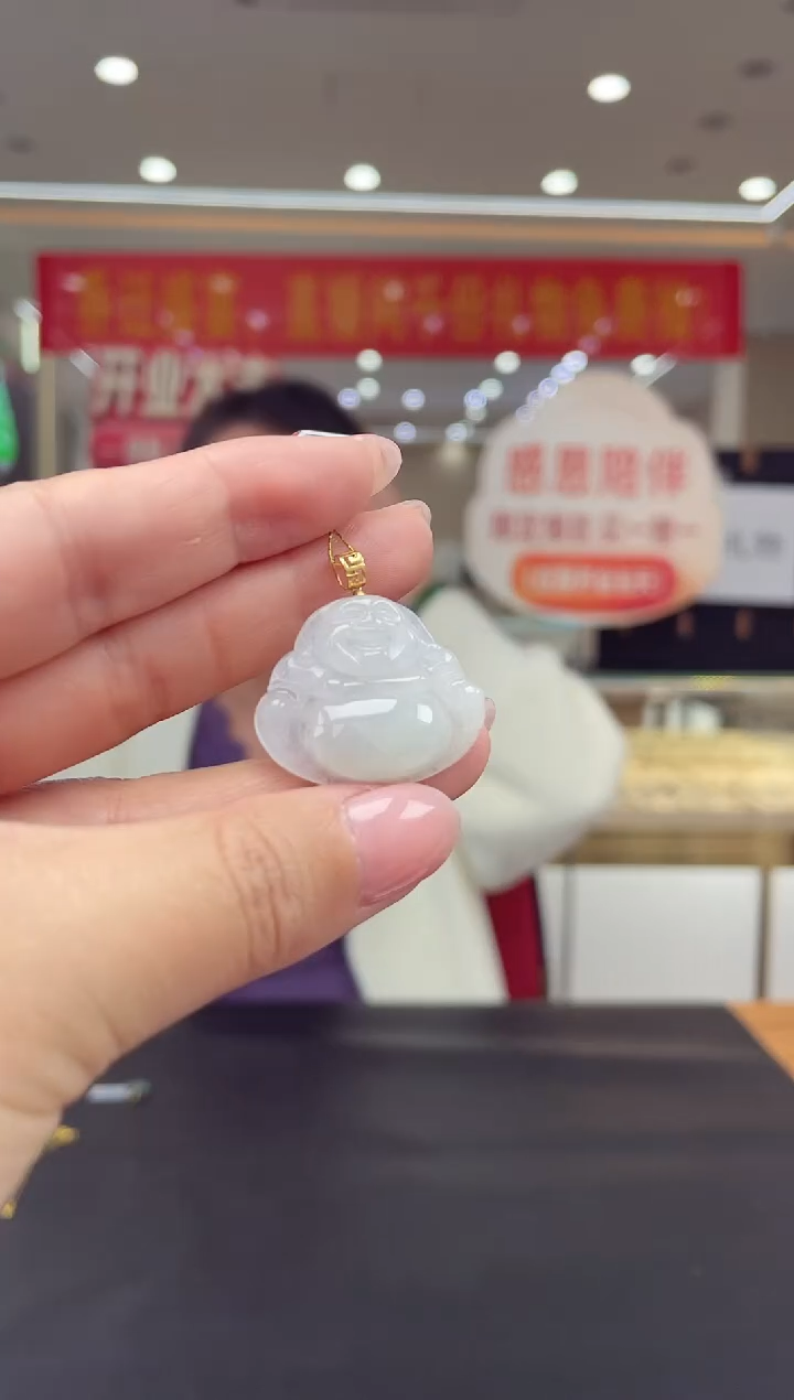 【闪购商品】翡翠挂件18K金镶嵌18K金扣佛公多人@@CMT