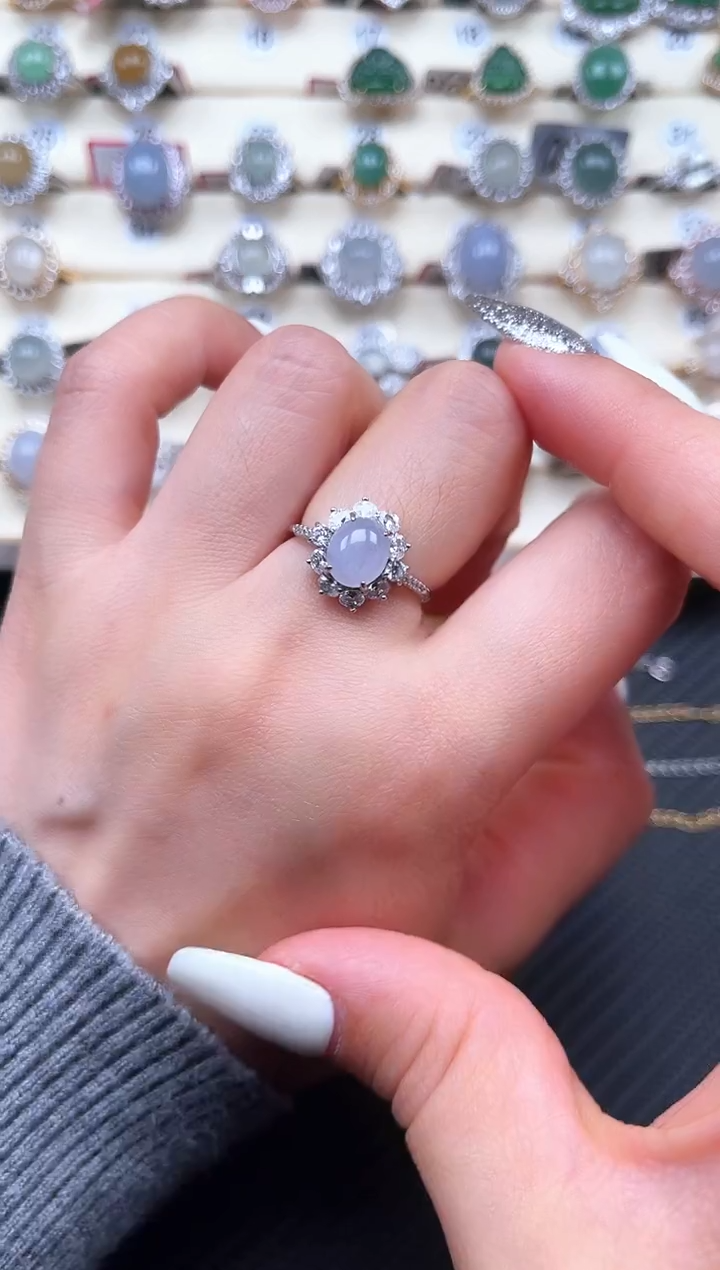 【闪购商品】翡翠戒指银S925镶嵌天然A货翡翠