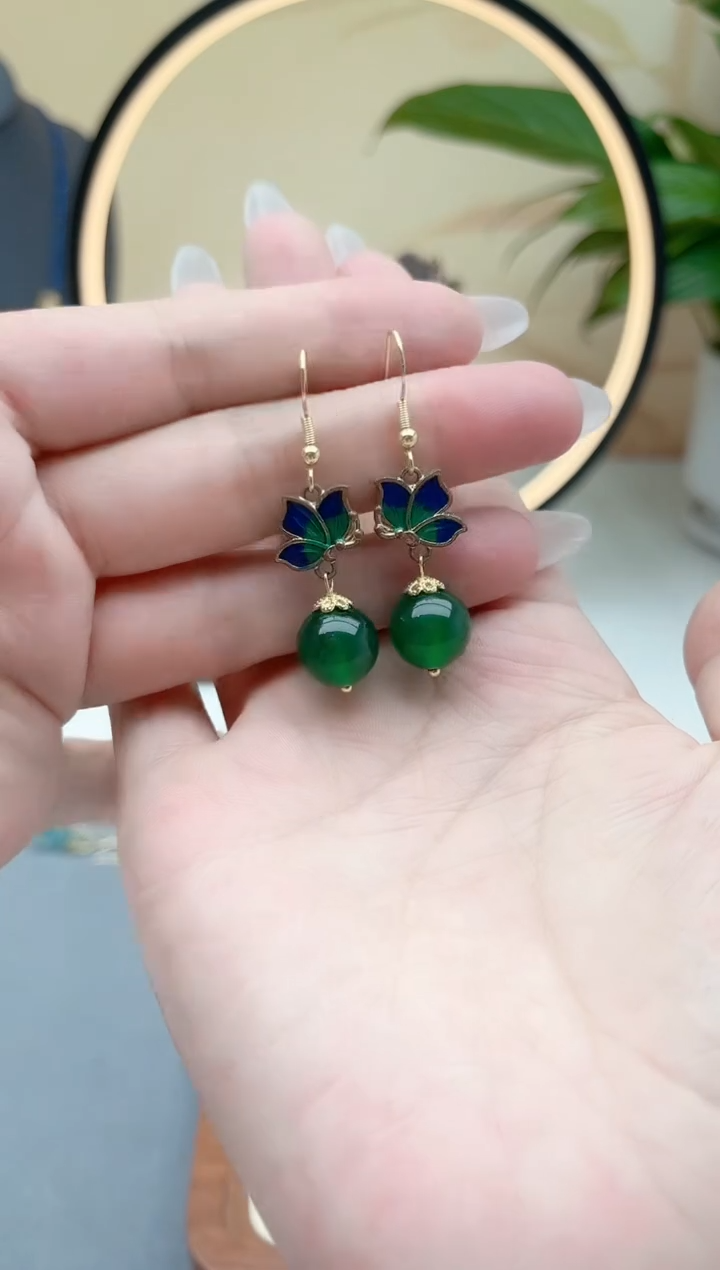 玛瑙/玉髓耳饰银S925镶嵌635