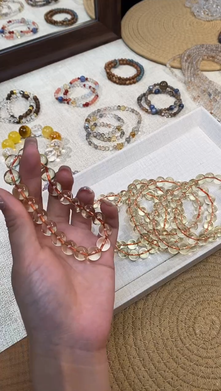 合金手链水晶《茶皇》巴西竹叶青黄水晶素圈手串10-11mm多样性一