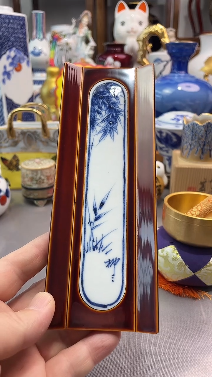 瓷片实木青花茶则
