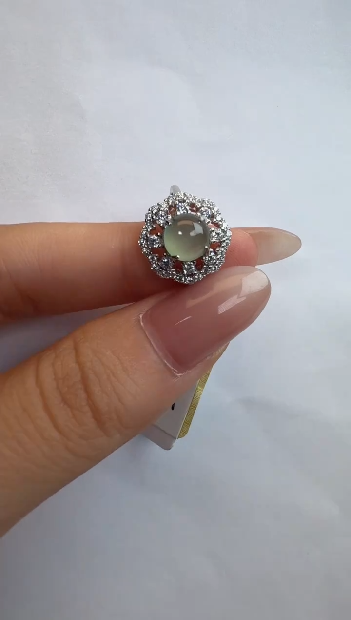 银S925镶嵌戒指翡翠通体925银镶缅甸A货翡翠戒指