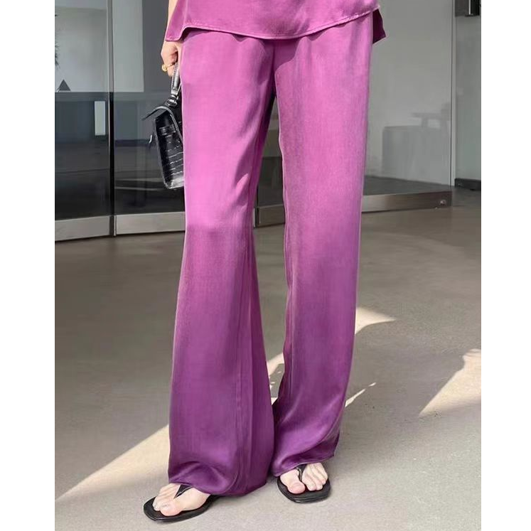 无品牌春季铜氨丝立体剪裁纯色透气休闲裤垂感阔腿裤设计感百搭